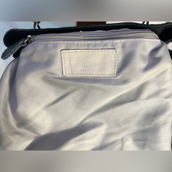 Black White Leather Purse Flowers Applique Shoulder Bag Glam Luxury Amerileather - Picture 9 of 12